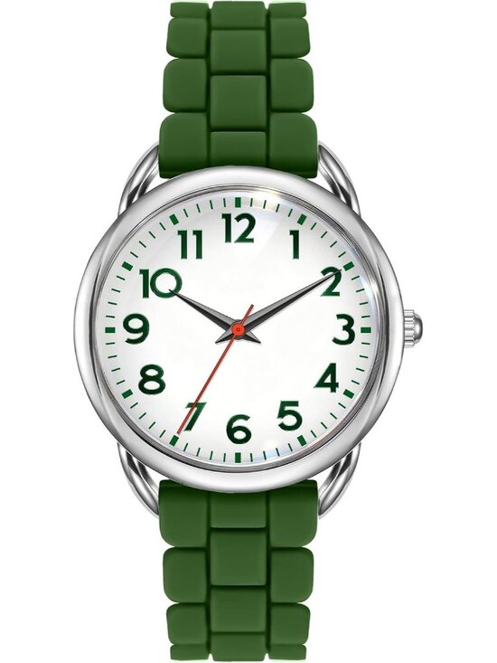 Women\'s Dark Green Big Face Easy Reader Silicone Strap Waterproof 35MM Watch main image 4
